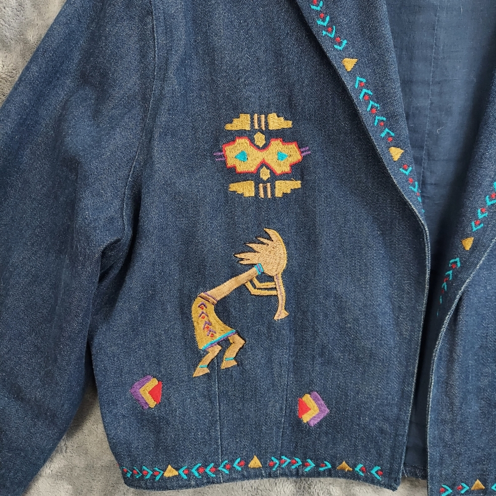 New Identity Cropped Denim Jacket With Embroidery, Women's L, Blue - Picture 10 of 12